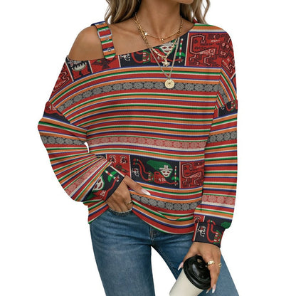 Off-the-shoulder Sweater Pattern  Asymmetric Cold Shoulder Knit Sweater for Women, Adjustable Buckle Strap Long Sleeve Casual Slouchy Pullover