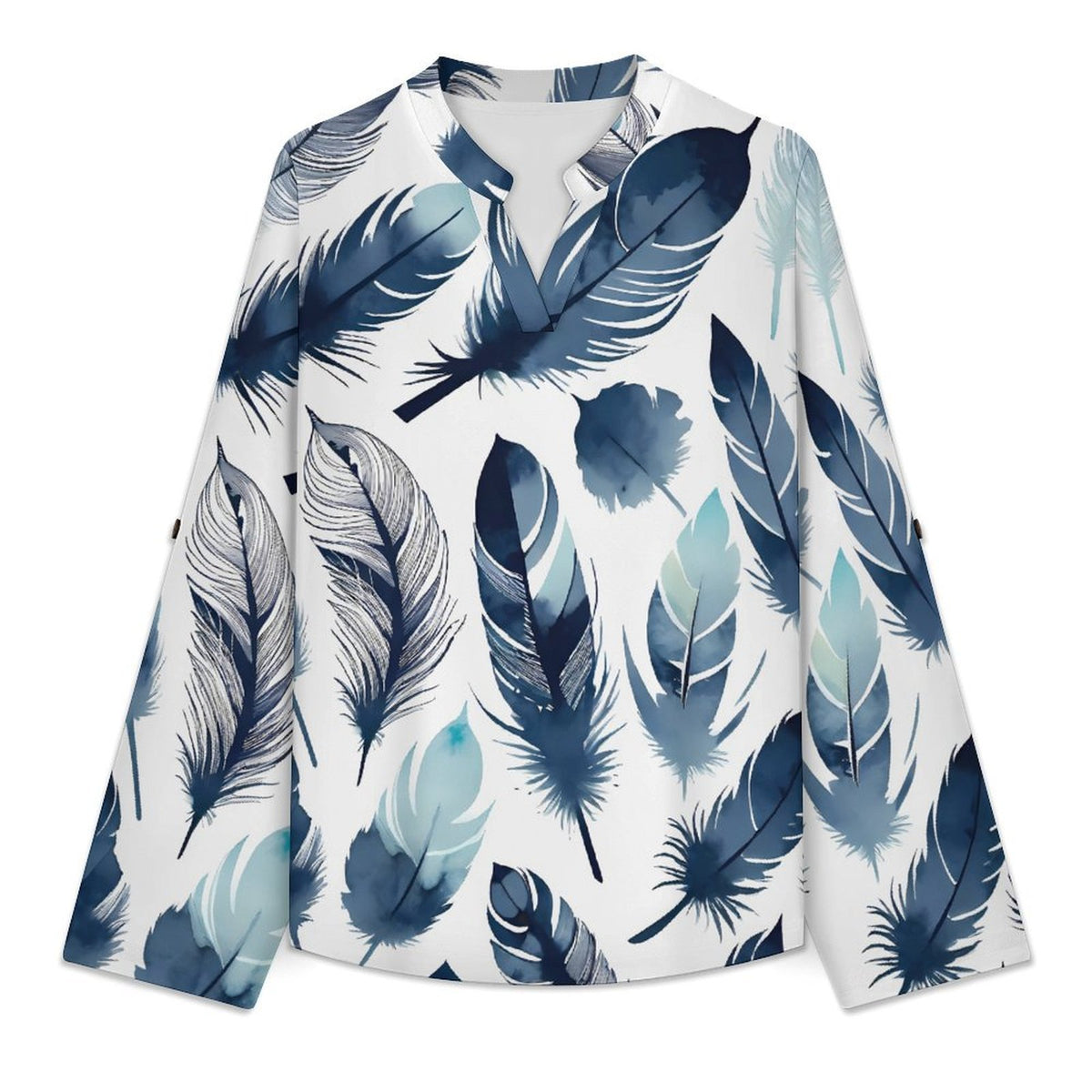 Stand-up Collar Long-sleeved Shirt Feathered Bird  Women’s V-Neck Blouses