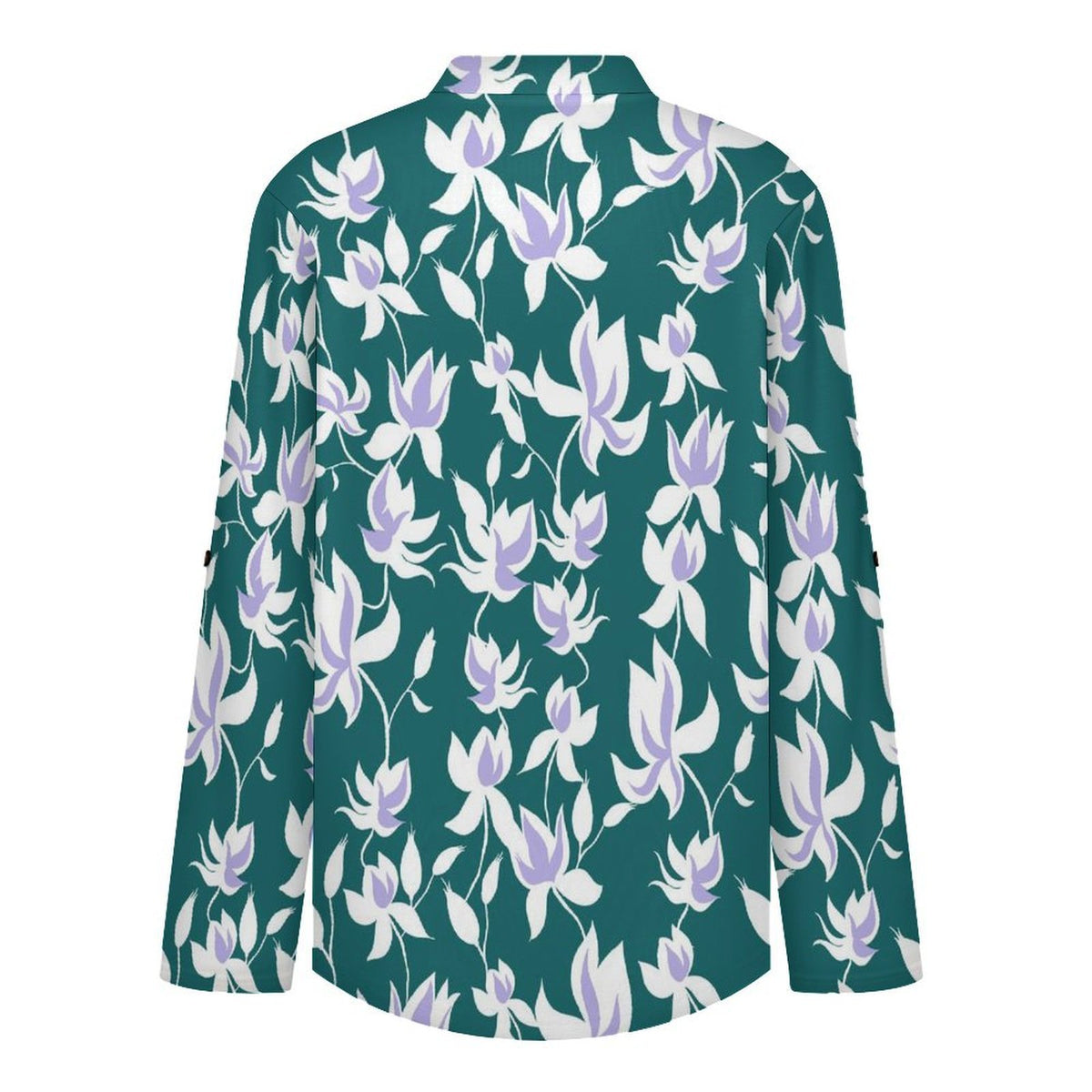 Stand-up Collar Long-sleeved Shirt Flower Pattern Repeat  Customization Women’s V-Neck Blouses,long Sleeve,Roll-Up Sleeve Shirt