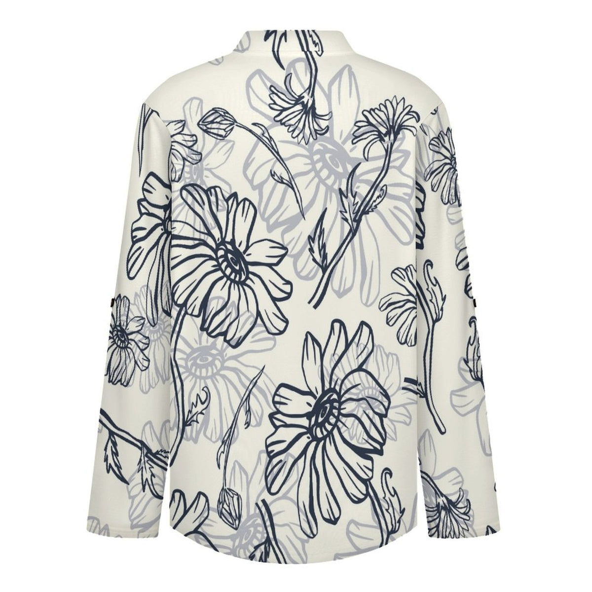 Stand-up Collar Long-sleeved Shirt Pattern, Ink  Customization Women’s V-Neck Blouses,long Sleeve,Roll-Up Sleeve Shirt