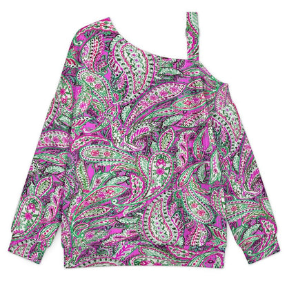 Fall Casual Asymmetric Shoulder Knit Top with Buckle Detail Paisley