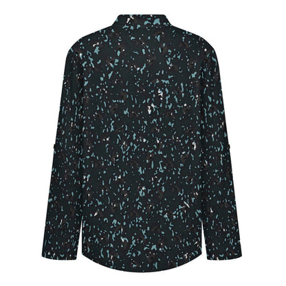 Stand-up Collar Long-sleeved Shirt Plant Bird Leaves  Women’s V-Neck Blouses