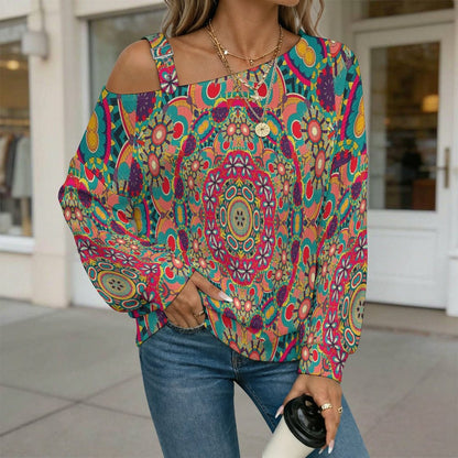 Fall Casual Asymmetric Shoulder Knit Top with Buckle Detail Summer, Surfing, Seaside