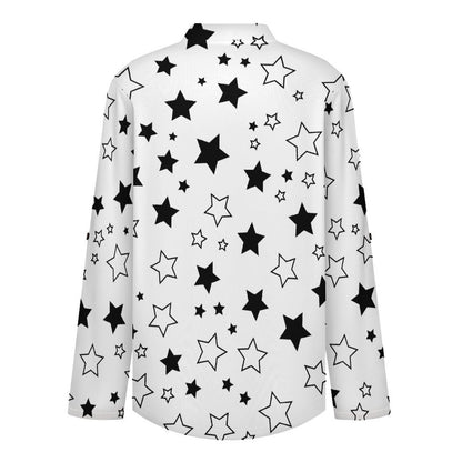 Stand-up Collar Long-sleeved Shirt Star Black white S Women’s V-Neck Blouses