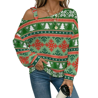 Women’s Off-Shoulder Knit Sweater Christmas Texture