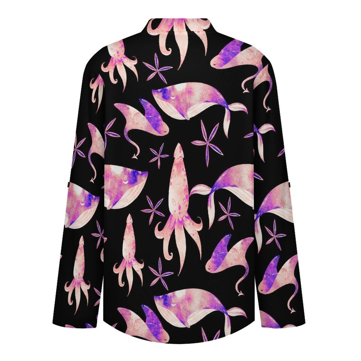 Versatile Notched V-Neck Tunic | Roll Tab 3/4 Sleeve Office Casual Top  Ocean Pattern