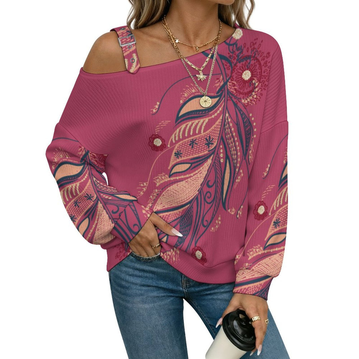 Women’s Off-Shoulder Knit Sweater Wing