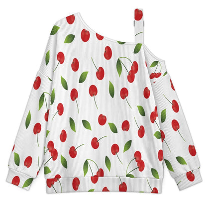 Off-the-shoulder SweaterCherry, Fruit, Background Women’s Off-Shoulder Knit Sweater