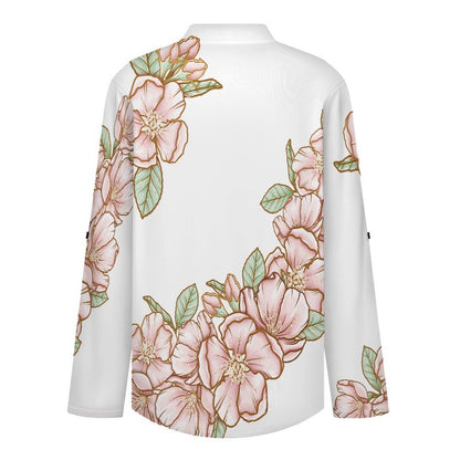 Flowers  Versatile Notched V-Neck Tunic | Roll Tab 3/4 Sleeve Office Casual Top