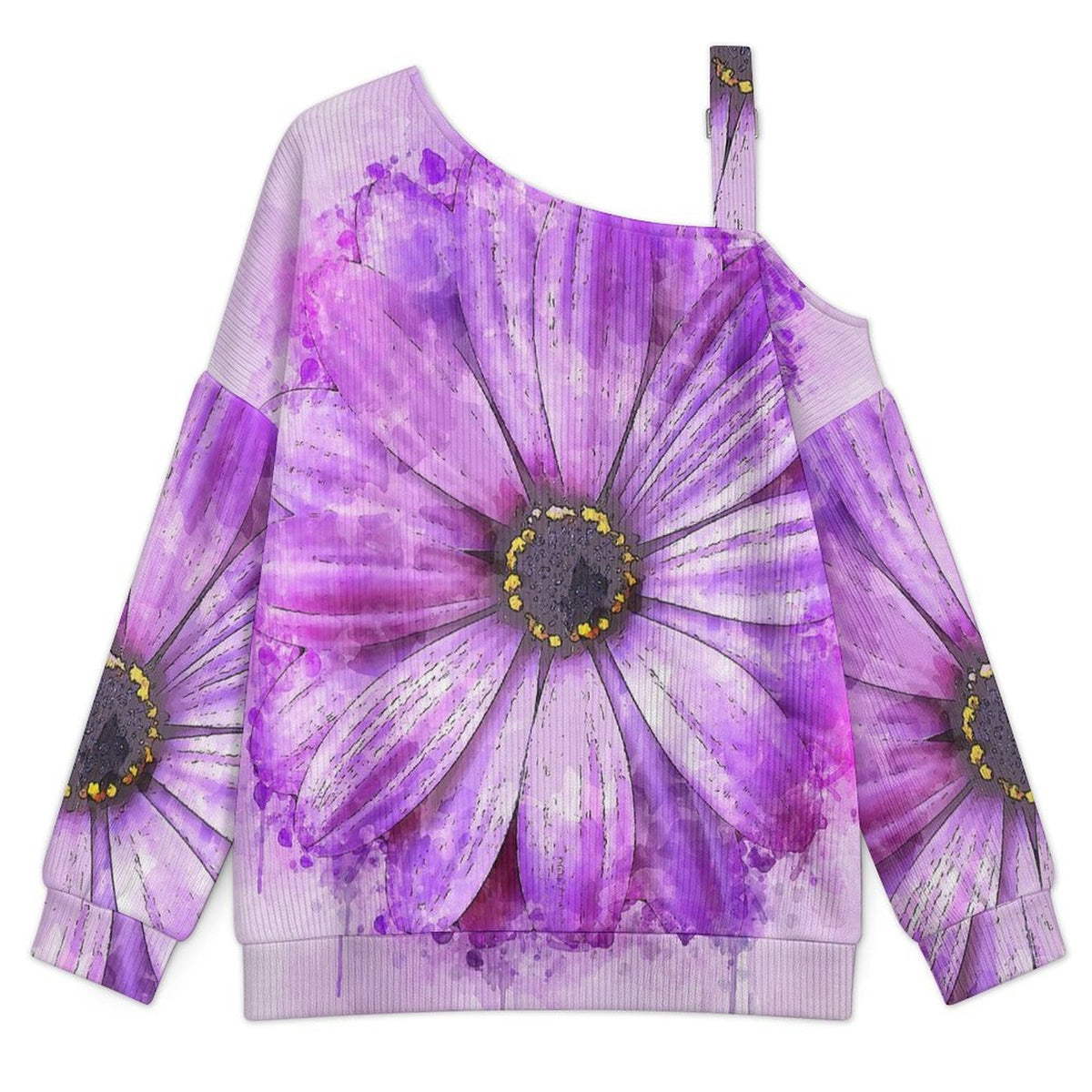 Women’s Off-Shoulder Knit Sweater Purple Flowers
