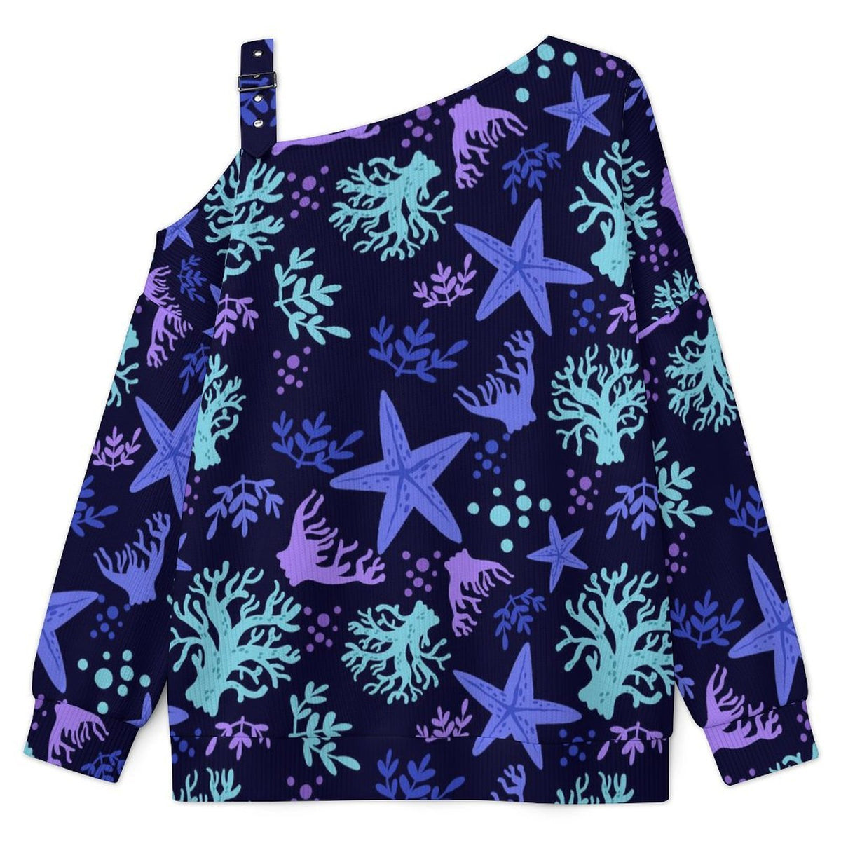 Women’s Off-Shoulder Knit Sweater Ocean Pattern