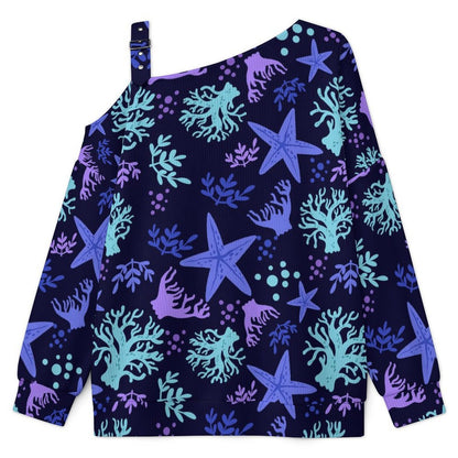 Women’s Off-Shoulder Knit Sweater Ocean Pattern