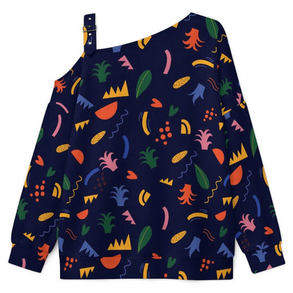 Women’s Off-Shoulder Knit Sweater Mexico Pattern