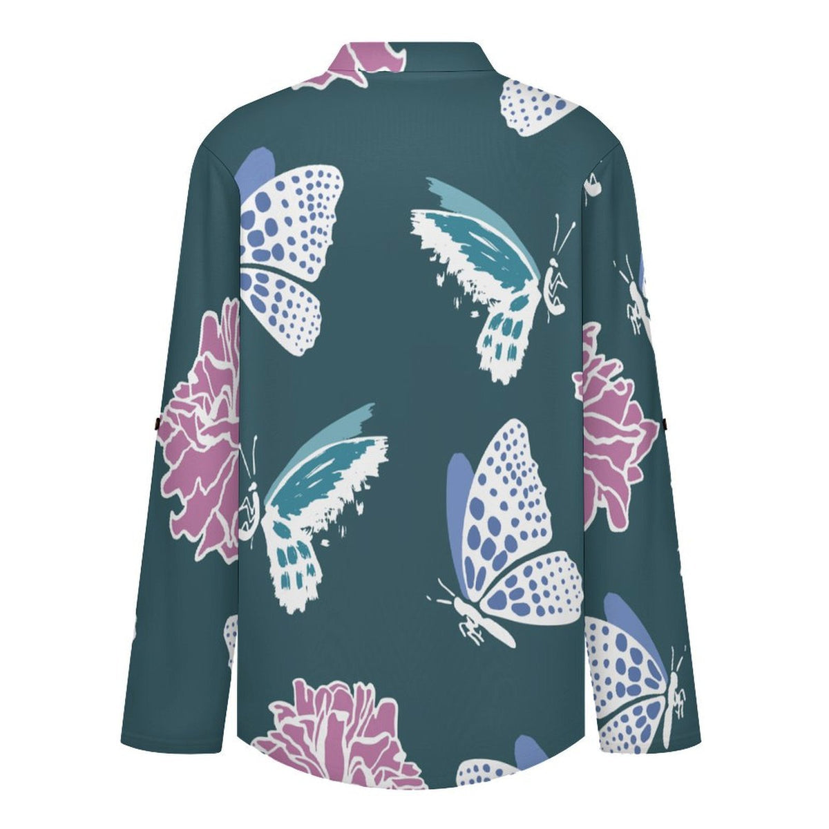 Stand-up Collar Long-sleeved Shirt Butterfly, Print  Women’s V-Neck Blouses