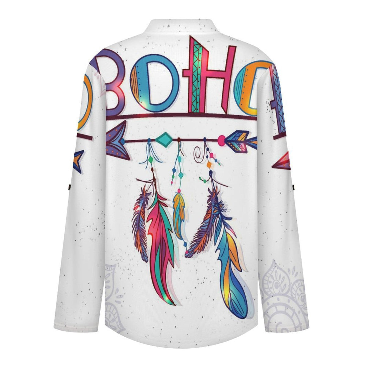 Stand-up Collar Long-sleeved Shirt Boho Style  Customization Women’s V-Neck Blouses,long Sleeve,Roll-Up Sleeve Shirt