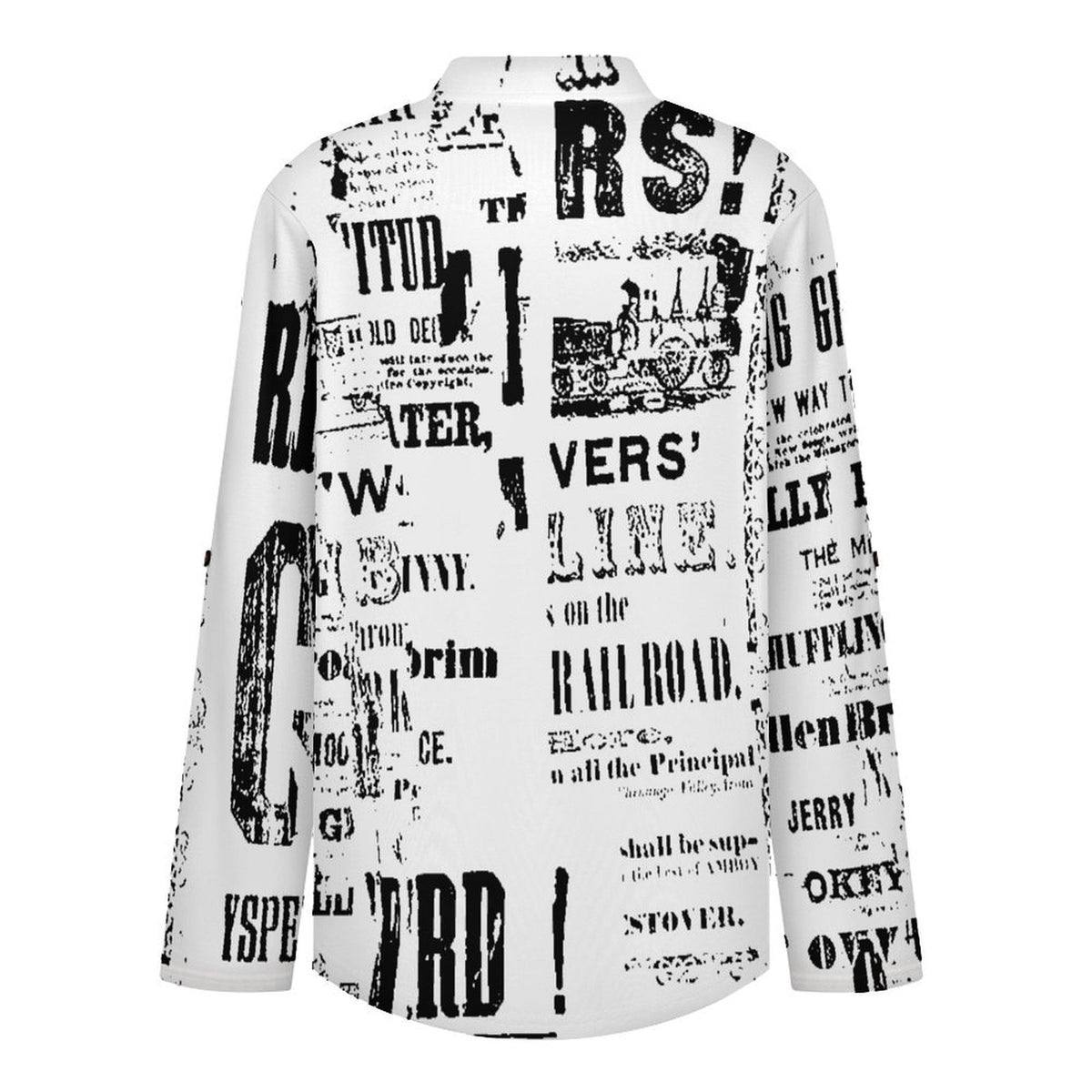 Stand-up Collar Long-sleeved Shirt Newspaper Vintage Dress  Customization Women’s V-Neck Blouses,long Sleeve,Roll-Up Sleeve Shirt
