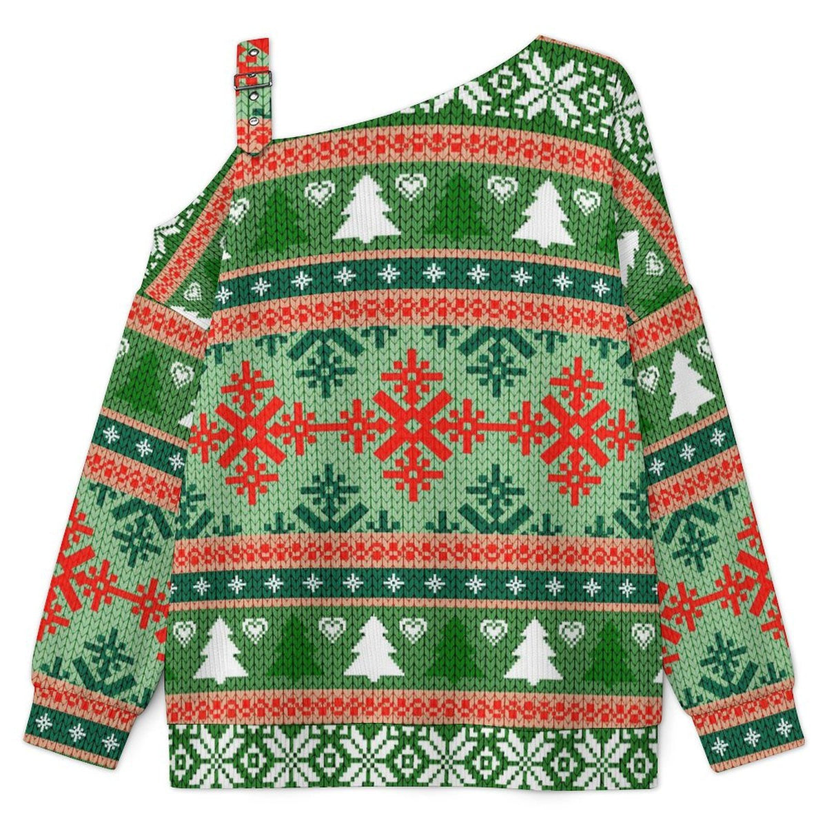 Women’s Off-Shoulder Knit Sweater Christmas Texture