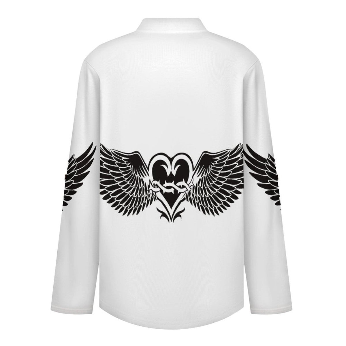 Stand-up Collar Long-sleeved Shirt Heart Shape, Wings  Customization Women’s V-Neck Blouses,long Sleeve,Roll-Up Sleeve Shirt