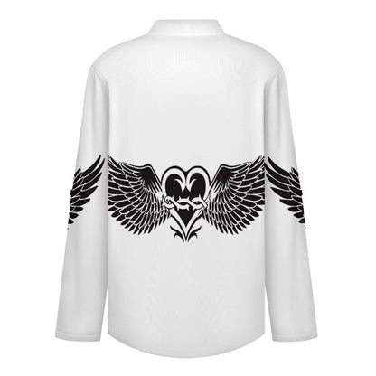 Stand-up Collar Long-sleeved Shirt Heart Shape, Wings  Customization Women’s V-Neck Blouses,long Sleeve,Roll-Up Sleeve Shirt