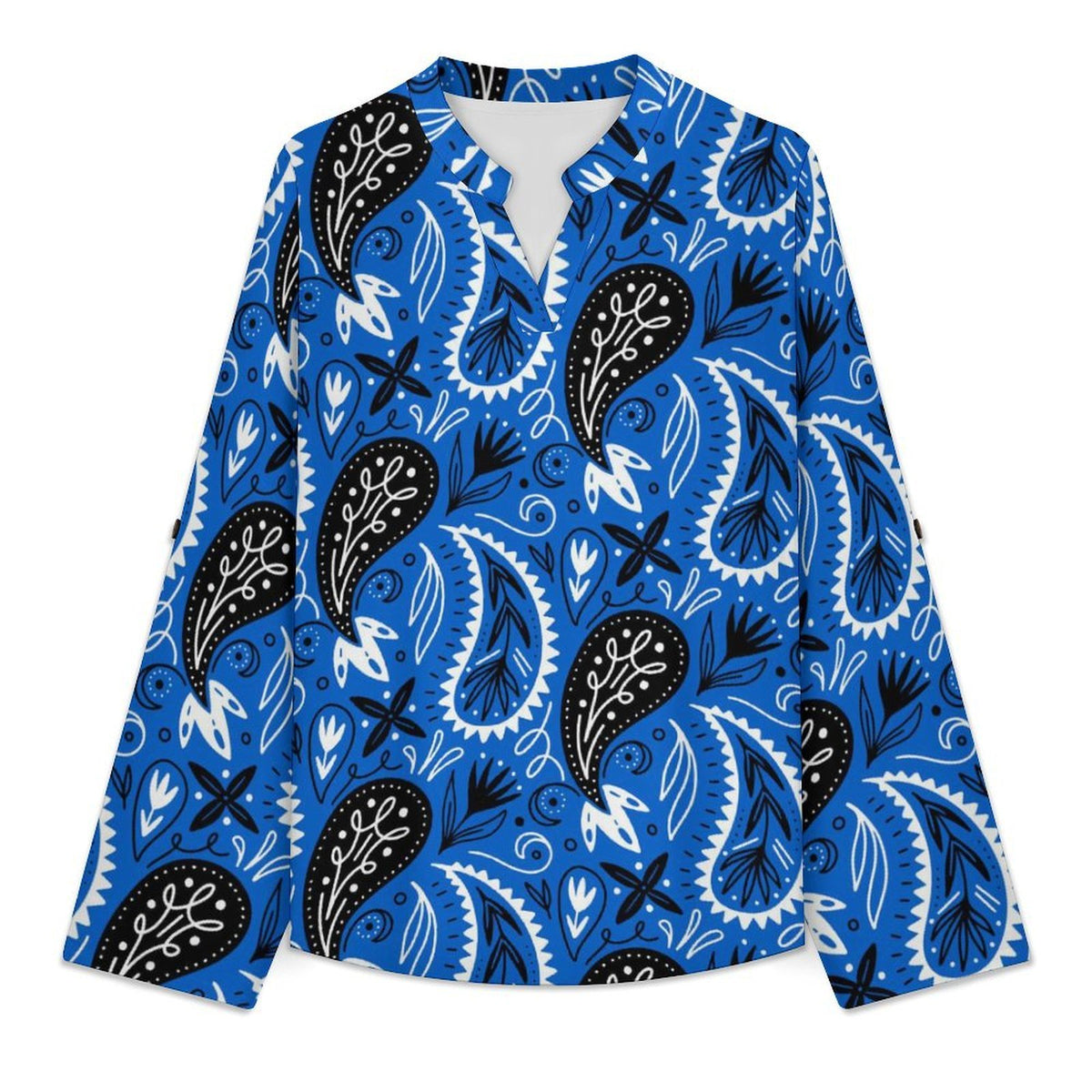 Paisley  Versatile Notched V-Neck Tunic | Roll Tab 3/4 Sleeve Office Casual Top