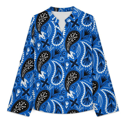 Paisley  Versatile Notched V-Neck Tunic | Roll Tab 3/4 Sleeve Office Casual Top
