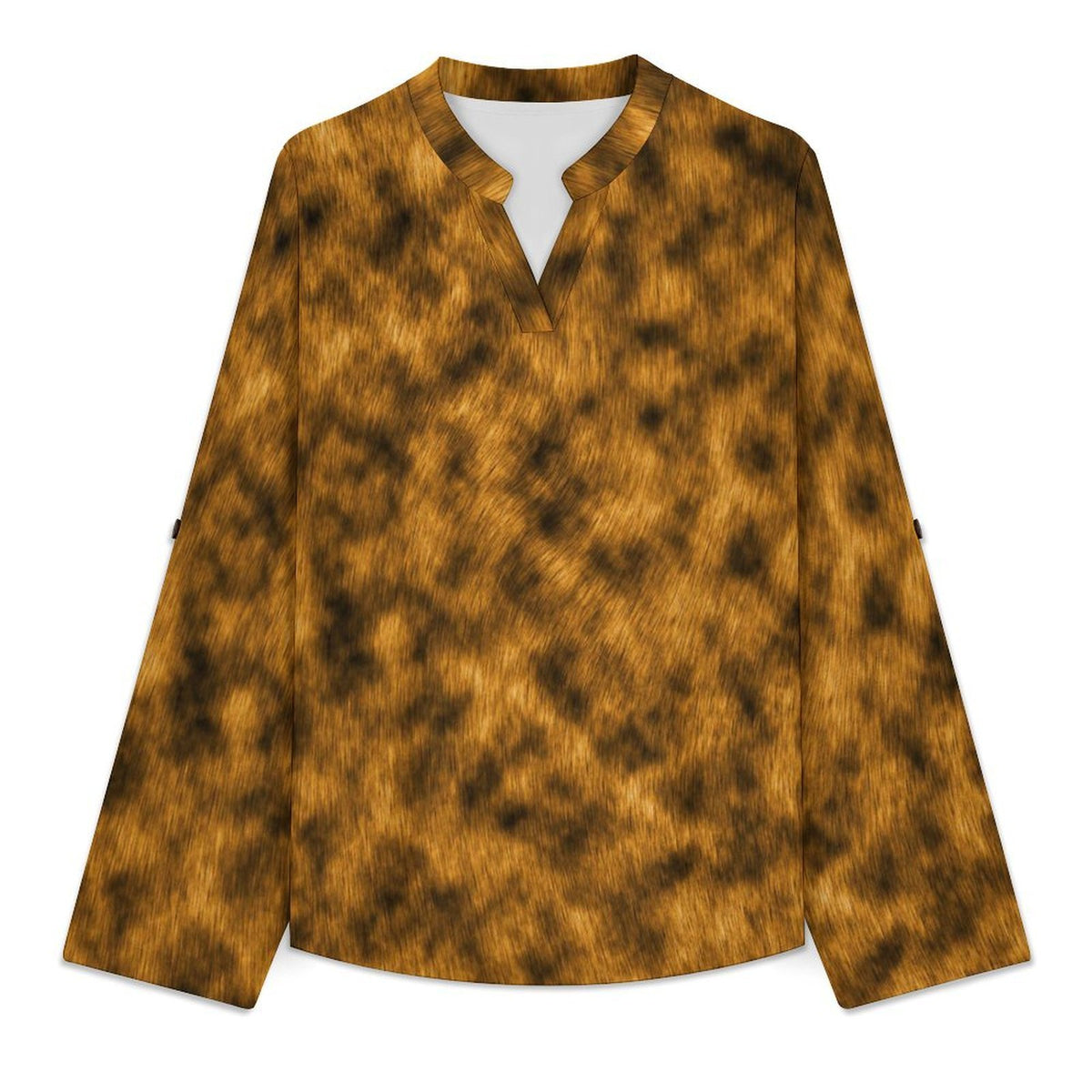 Stand-up Collar Long-sleeved Shirt Fur Coat  Customization Women’s V-Neck Blouses,long Sleeve,Roll-Up Sleeve Shirt