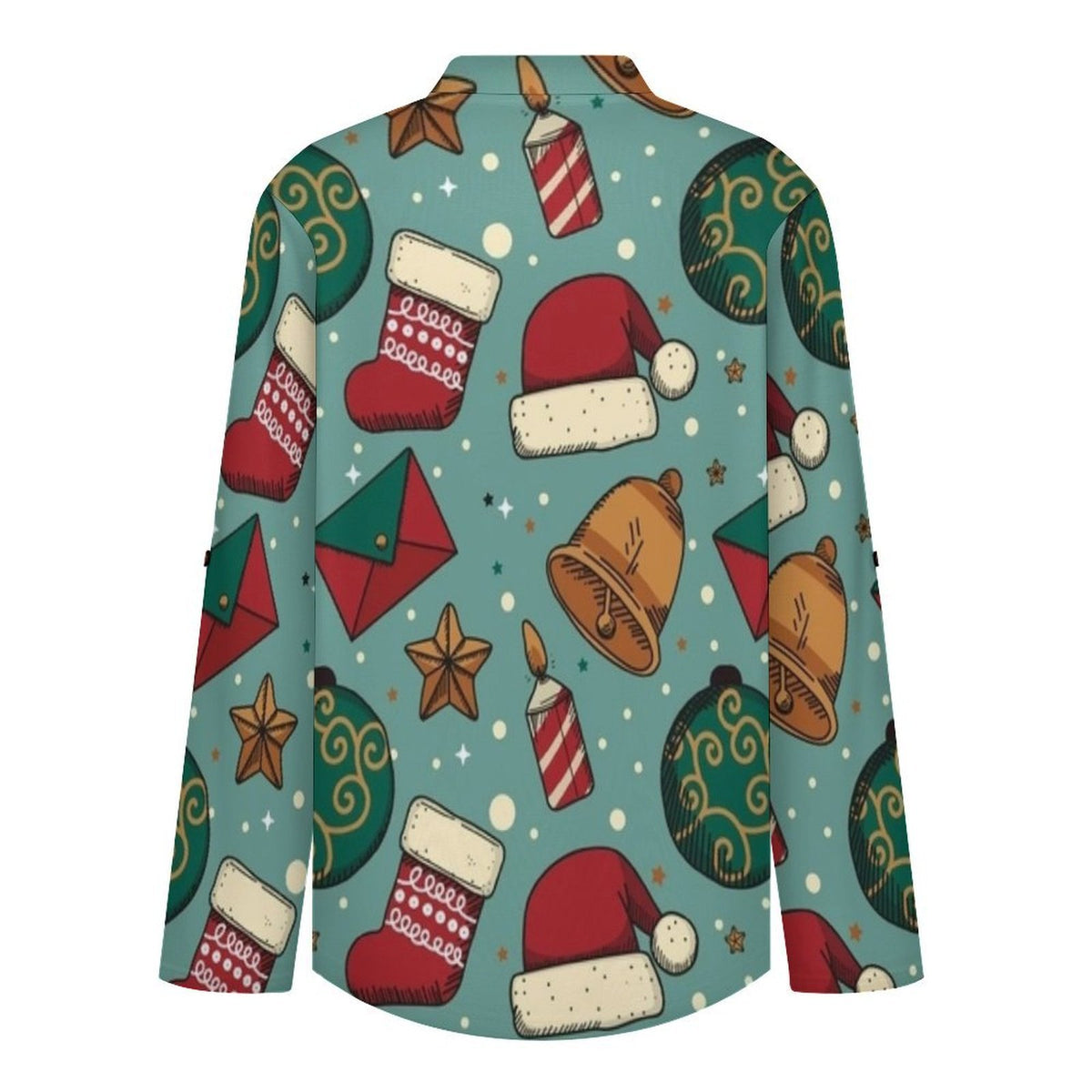Stand-up Collar Long-sleeved Shirt Merry Christmas  Customization Women’s V-Neck Blouses,long Sleeve,Roll-Up Sleeve Shirt