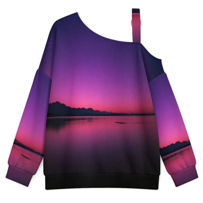 Off-the-shoulder Sweater Quiet Purple Glow  Asymmetric Cold Shoulder Knit Sweater for Women, Adjustable Buckle Strap Long Sleeve Casual Slouchy Pullover