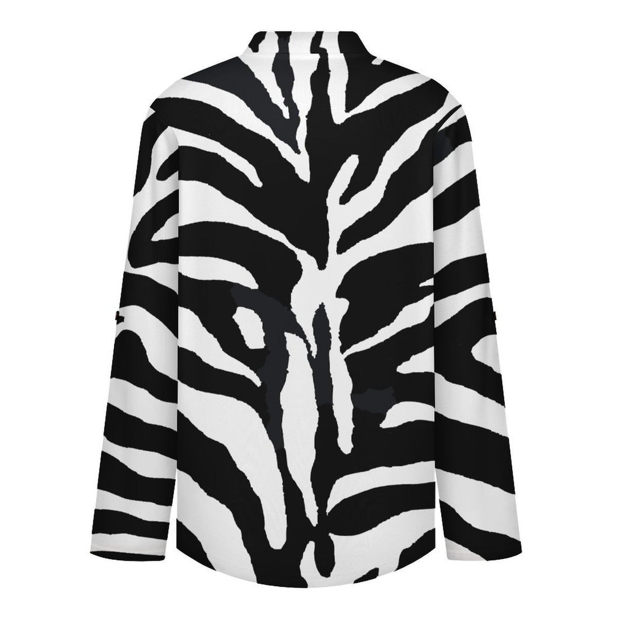 Versatile Notched V-Neck Tunic  Roll Tab 3/4 Sleeve Office Casual Top  Black And White, Zebra Print