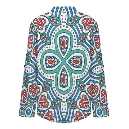 Stand-up Collar Long-sleeved Shirt Chinese Style Repeating Pattern  Customization Women’s V-Neck Blouses,long Sleeve,Roll-Up Sleeve Shirt