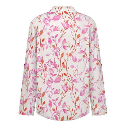 Flower  Versatile Notched V-Neck Tunic | Roll Tab 3/4 Sleeve Office Casual Top