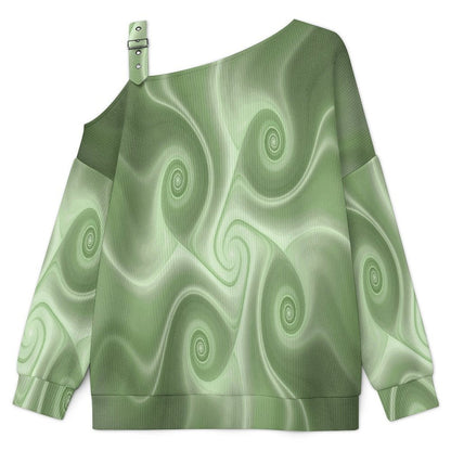 Fall Casual Asymmetric Shoulder Knit Top with Buckle Detail Green, Background, Abstract