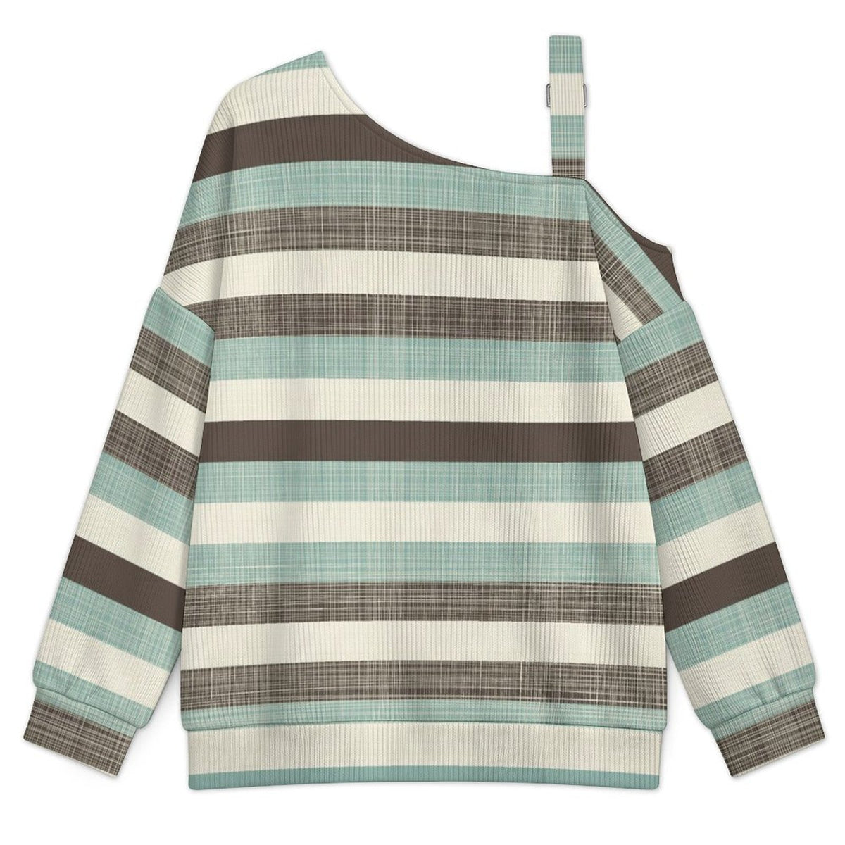 Off-the-shoulder Sweater Fashion Stripe  Asymmetric Cold Shoulder Knit Sweater for Women, Adjustable Buckle Strap Long Sleeve Casual Slouchy Pullover