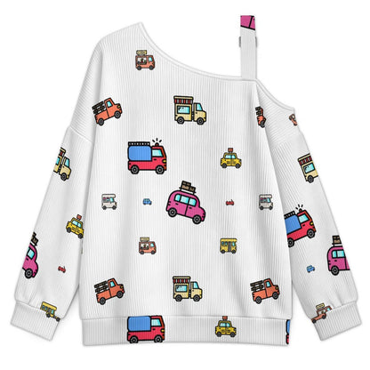 Women’s Off-Shoulder Knit Sweater Car Background