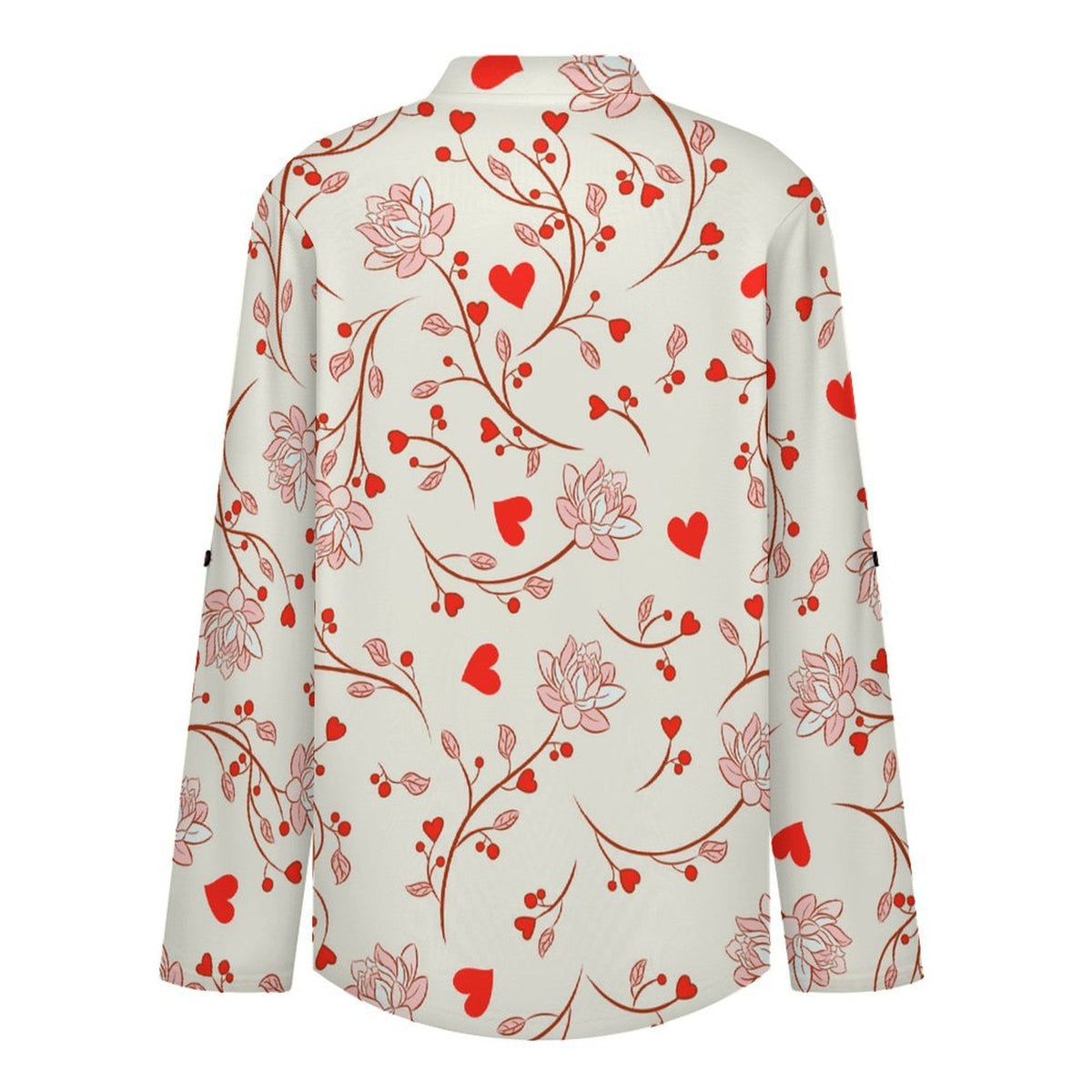 White Background Love Flowers  Versatile Notched V-Neck Tunic | Roll Tab 3/4 Sleeve Office Casual Top