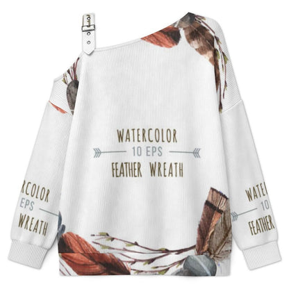 Feathers Fall Casual Asymmetric Shoulder Knit Top with Buckle Detail