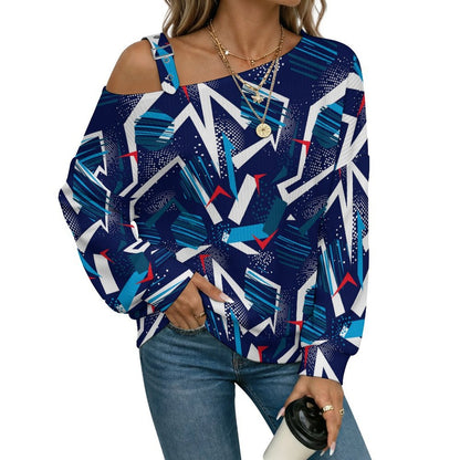 Fall Casual Asymmetric Shoulder Knit Top with Buckle Detail Stripe Line Pattern