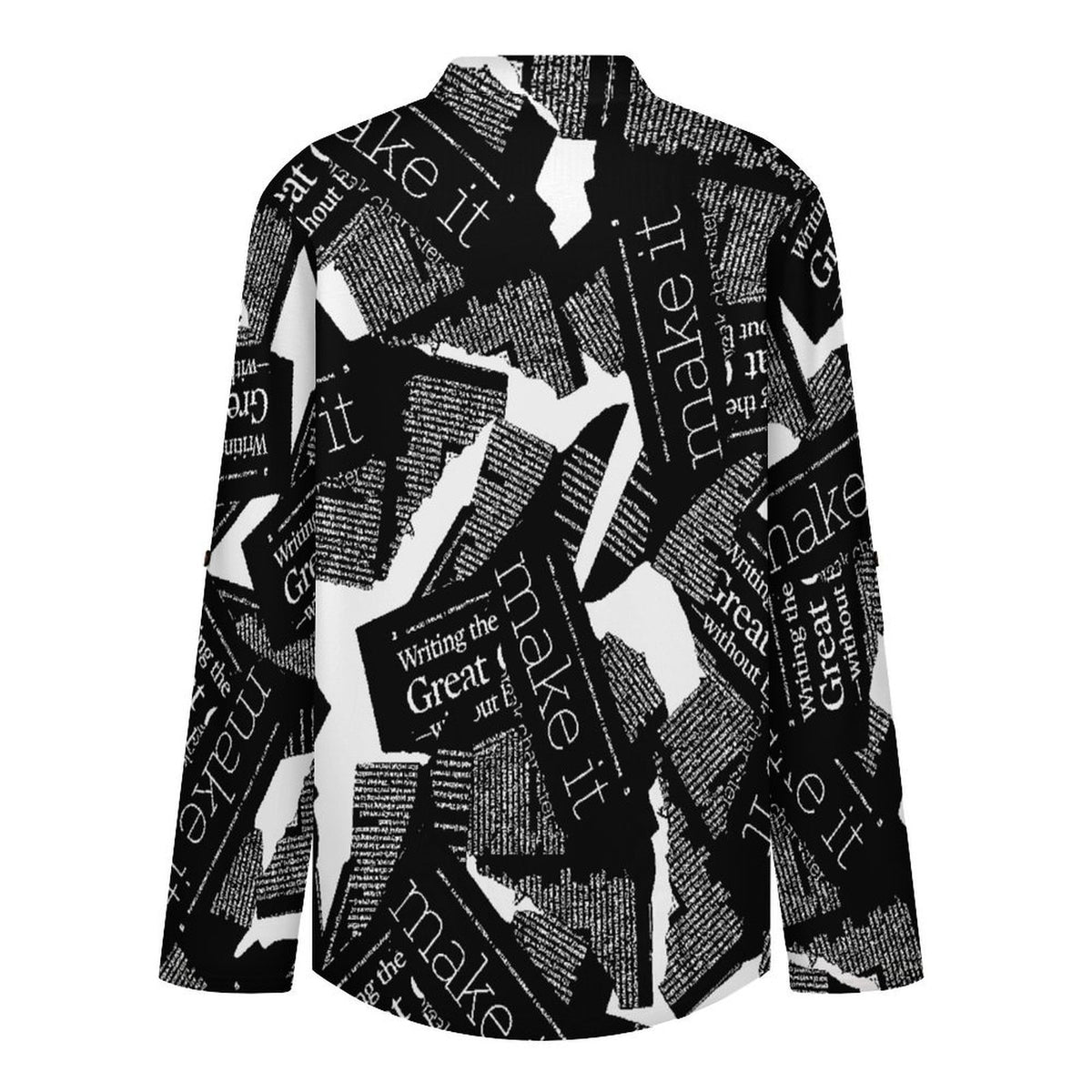 Newspaper Vintage Dress  Women Curved Hem V Neck Roll Sleeve Casual Work Top
