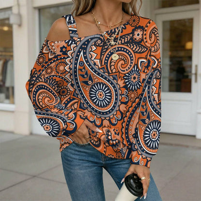 Women’s Off-Shoulder Knit Sweater Paisley