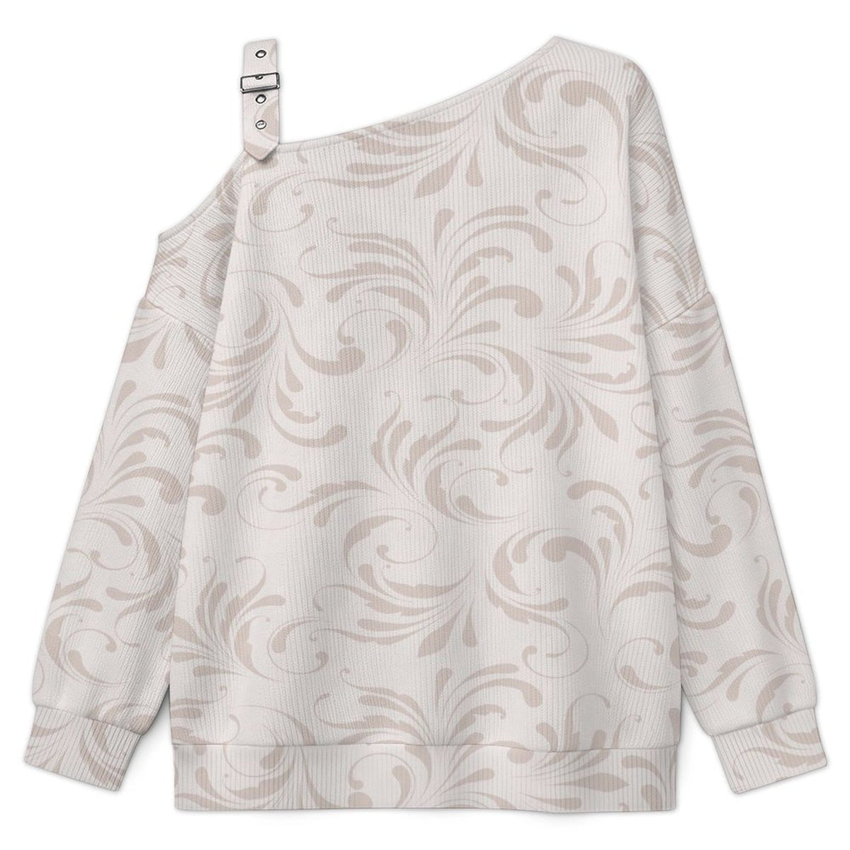 Off-the-shoulder Sweater European Retro Pattern white S Women’s Off-Shoulder Knit Sweater
