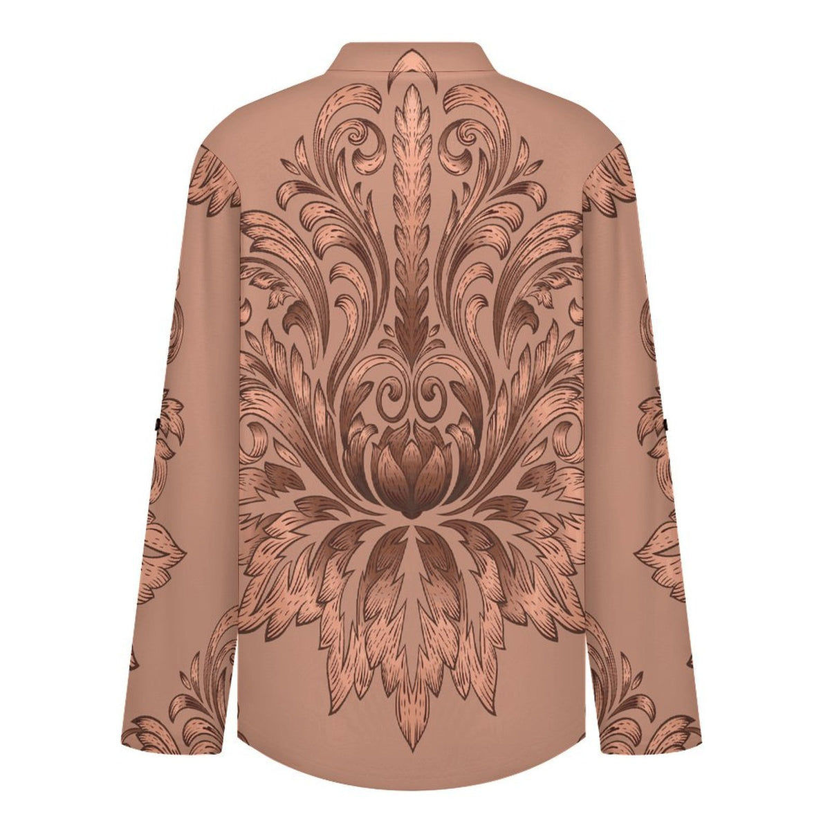 Stand-up Collar Long-sleeved Shirt Red, Retro Pattern  Customization Women’s V-Neck Blouses,long Sleeve,Roll-Up Sleeve Shirt