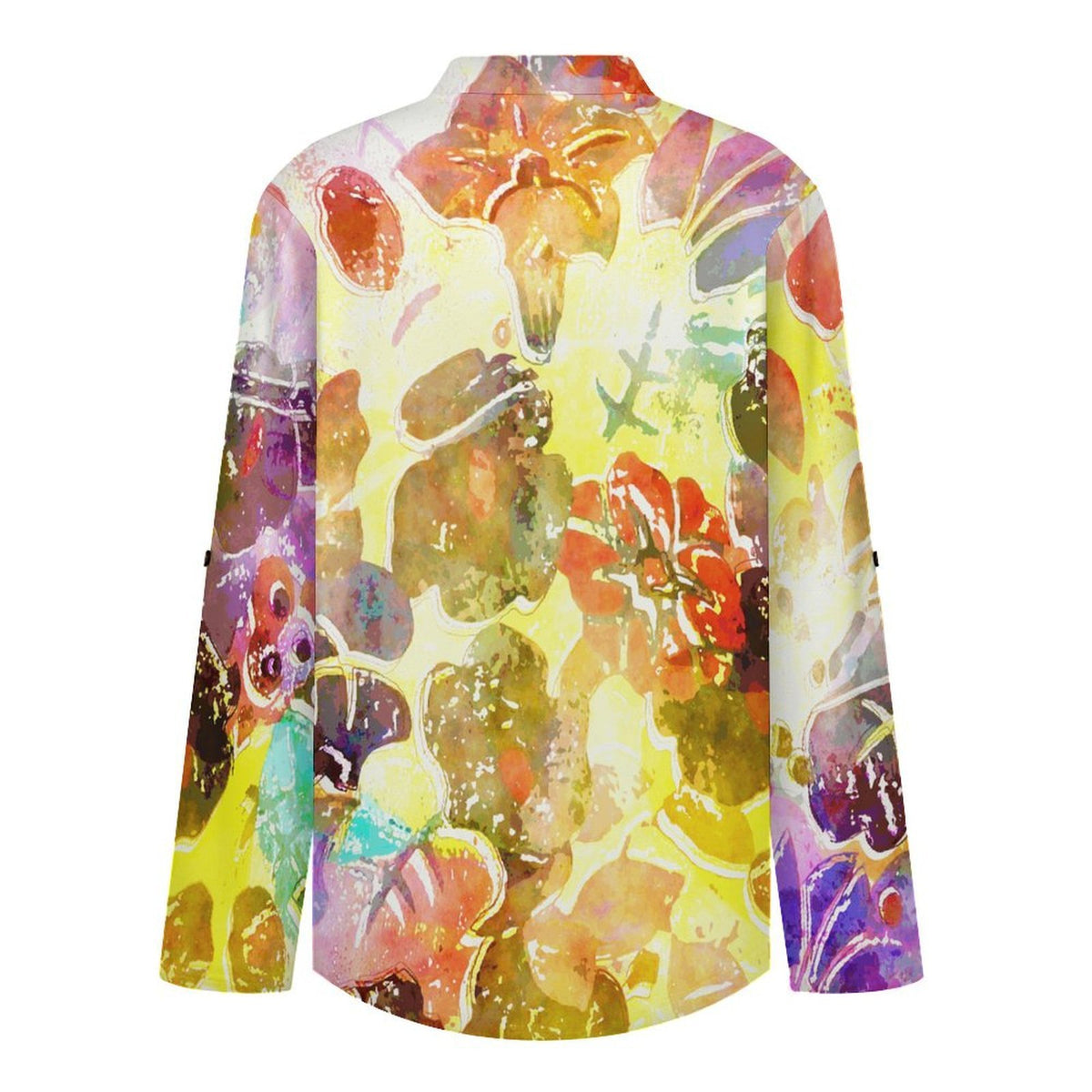 Stand-up Collar Long-sleeved Shirt Color Liquid Painting  Customization Women’s V-Neck Blouses,long Sleeve,Roll-Up Sleeve Shirt