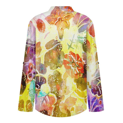 Stand-up Collar Long-sleeved Shirt Color Liquid Painting  Customization Women’s V-Neck Blouses,long Sleeve,Roll-Up Sleeve Shirt