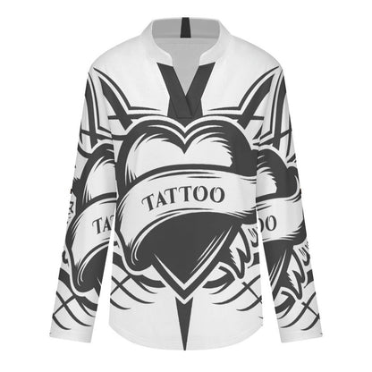 Stand-up Collar Long-sleeved Shirt Heart Shape, Wings  Customization Women’s V-Neck Blouses,long Sleeve,Roll-Up Sleeve Shirt