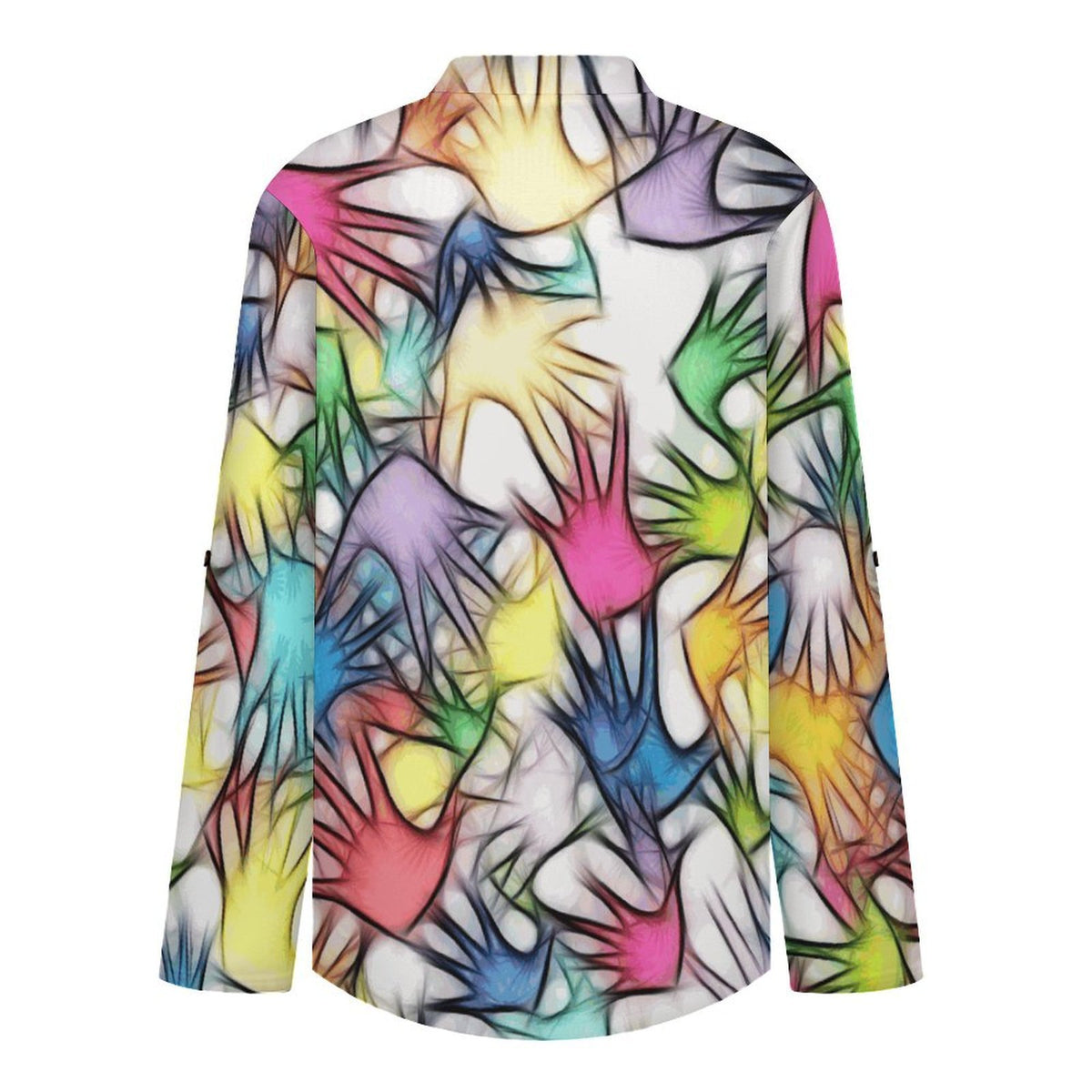 Stand-up Collar Long-sleeved Shirt Colored Hands, Shadows, Abstractions  Customization Women’s V-Neck Blouses,long Sleeve,Roll-Up Sleeve Shirt