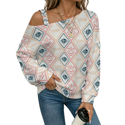 Off-the-shoulder Sweater Pattern  Asymmetric Cold Shoulder Knit Sweater for Women, Adjustable Buckle Strap Long Sleeve Casual Slouchy Pullover