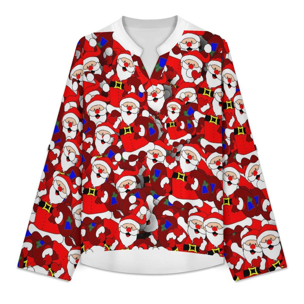 Stand-up Collar Long-sleeved Shirt Christmas, Santa Claus, Repeat