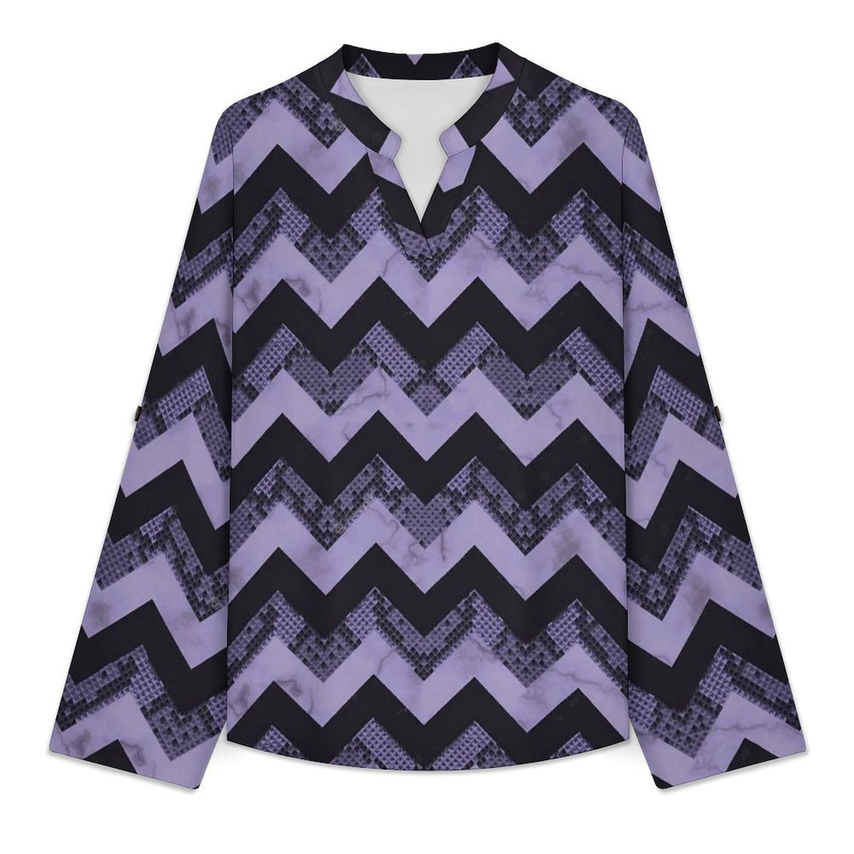 Snakeskin Pattern, Repeating Pattern  Versatile Notched V-Neck Tunic | Roll Tab 3/4 Sleeve Office Casual Top