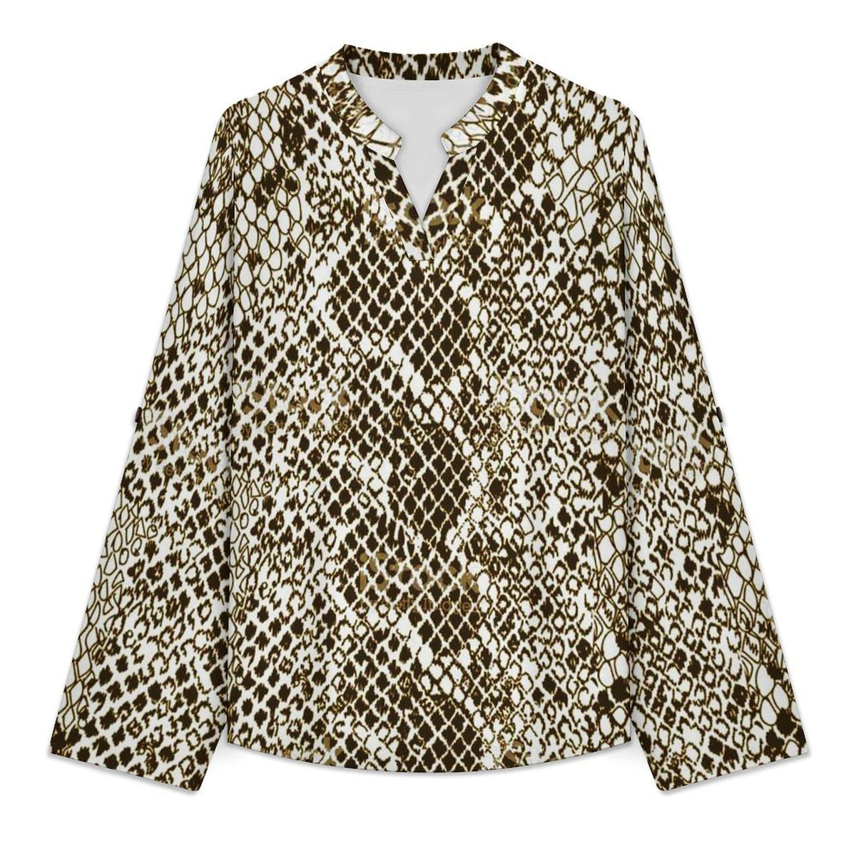 Stand-up Collar Long-sleeved Shirt Snake Skin  Customization Women’s V-Neck Blouses,long Sleeve,Roll-Up Sleeve Shirt