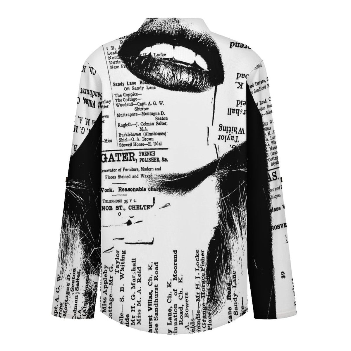 Stand-up Collar Long-sleeved Shirt Newspaper Girl Vintage  Customization Women’s V-Neck Blouses,long Sleeve,Roll-Up Sleeve Shirt